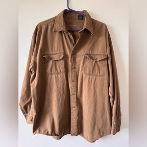 St. John's Bay Vintage Canvas 100% Cotton Button Up Shirt Tan Size XL